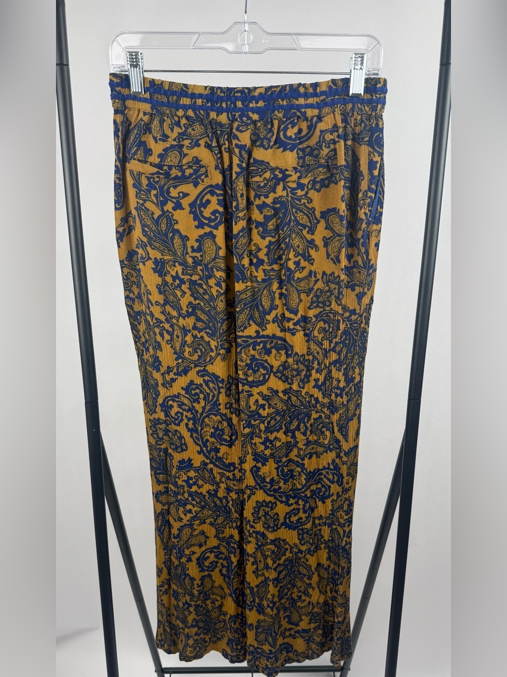 Anthropologie Hei Hei Tana Wide Leg Pants Small Blue Gold Paisley Rayon Boho - Picture 4 of 6